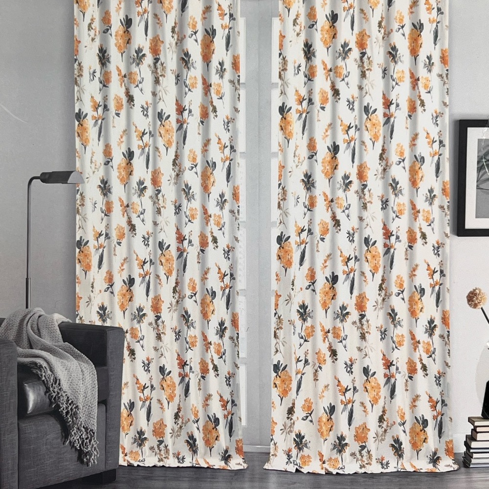 Moss & Willow Set Of 2 Yellow/Grey Giacomo Wild Flower PatternWindow Panels NEW